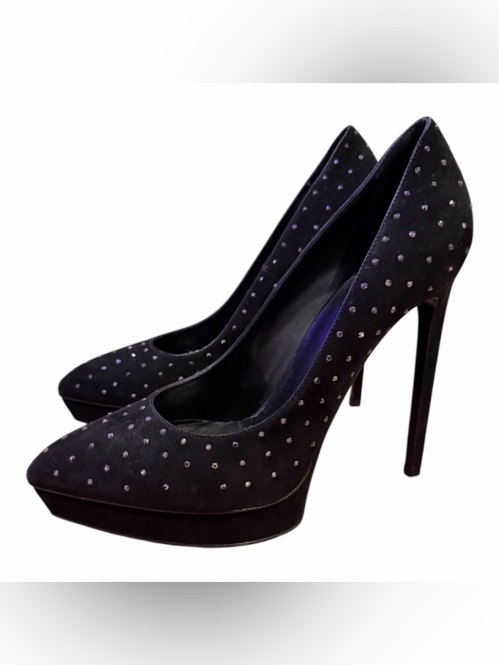 Saint Laurent Black Studded Suede Stiletto Pumps - Picture 1 of 10